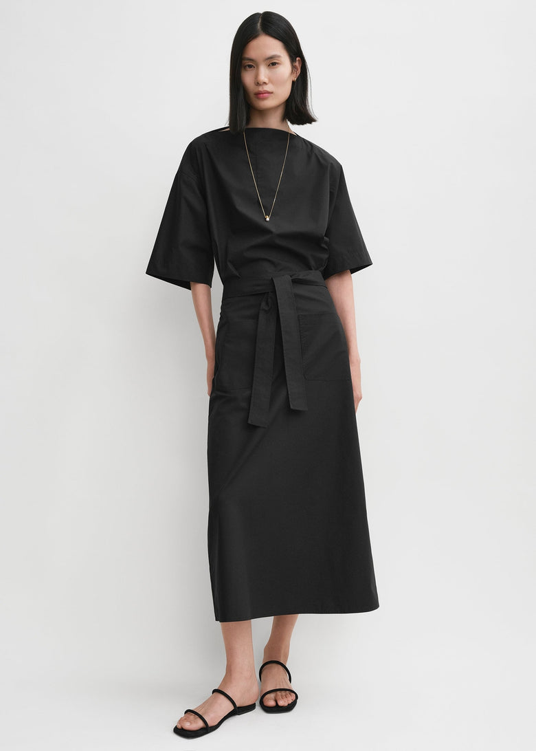 Tie-waist cotton skirt black