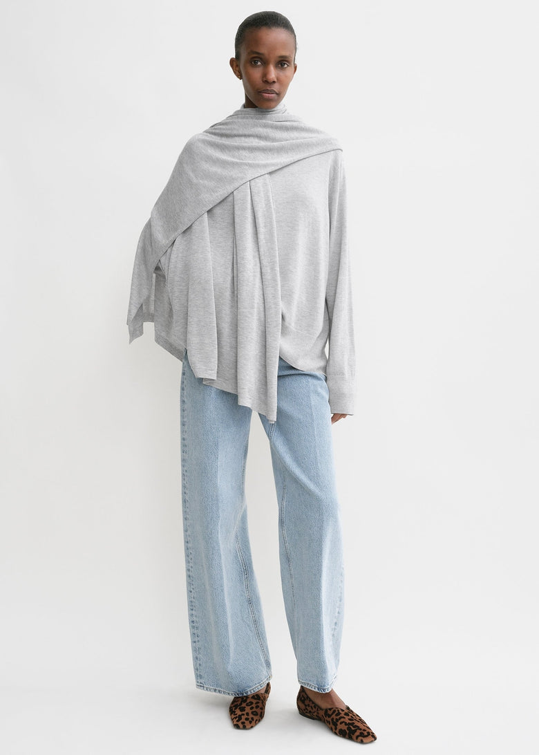 Crew-neck silk cashmere knit grey melange