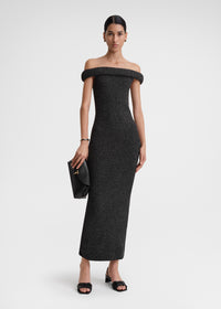 Off-shoulder roll knit dress black