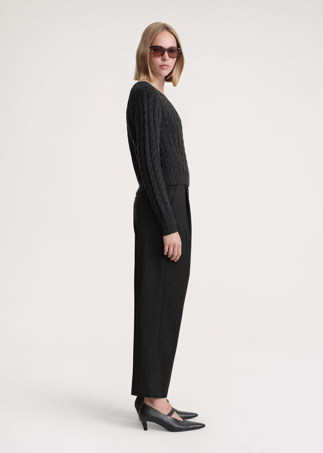 Double-pleated cropped trousers charcoal melange