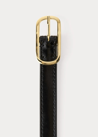 Slim oval buckle leather belt black – Totême