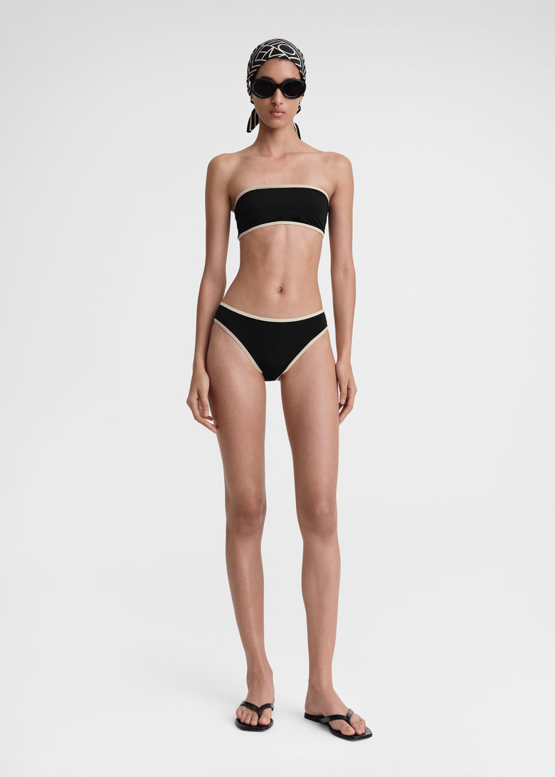 Stripe edge strapless bikini top black