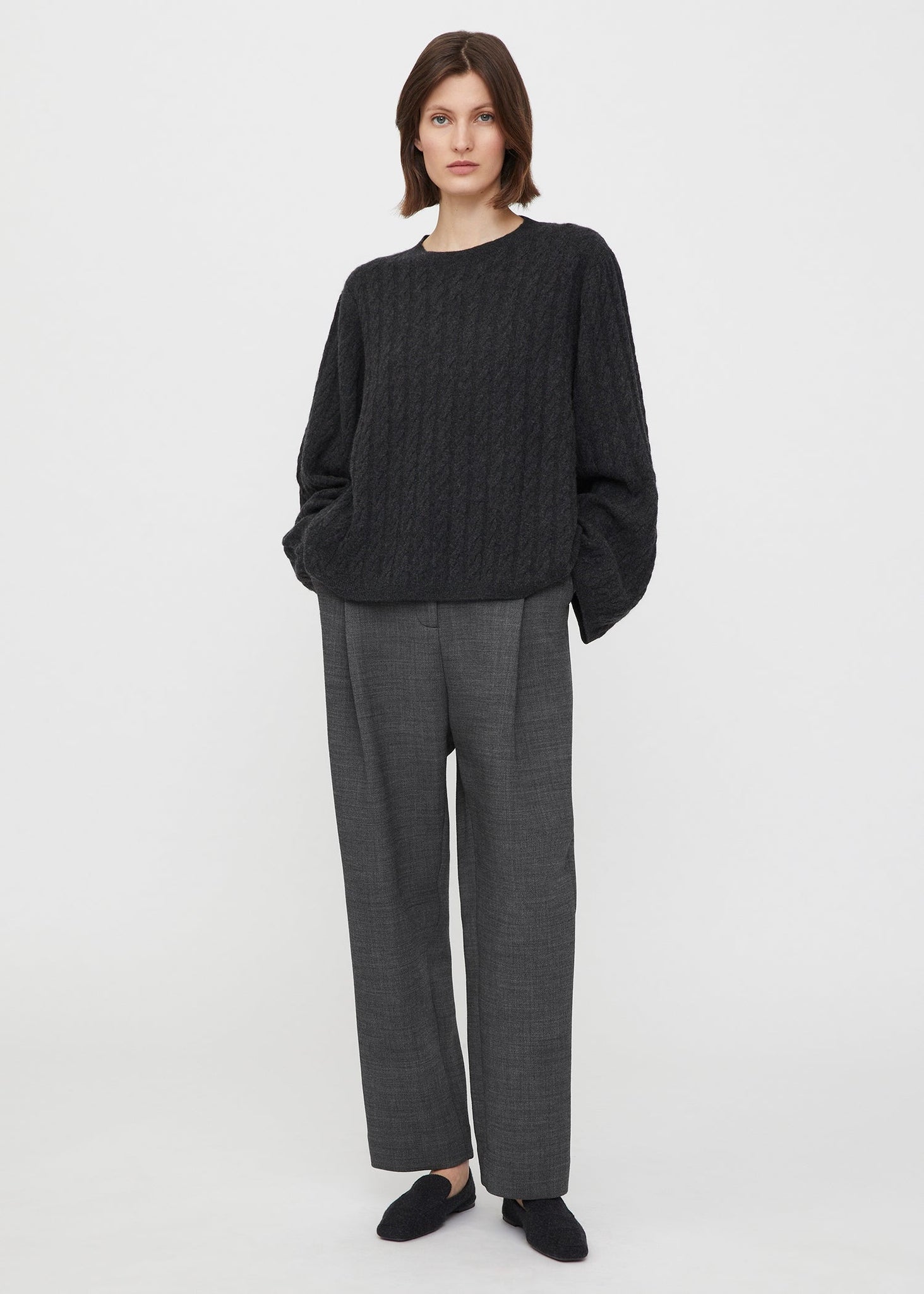 Cashmere cable knit dark grey mélange – Totême
