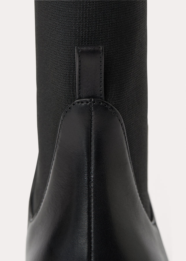 The Mid Heel Leather Boot black