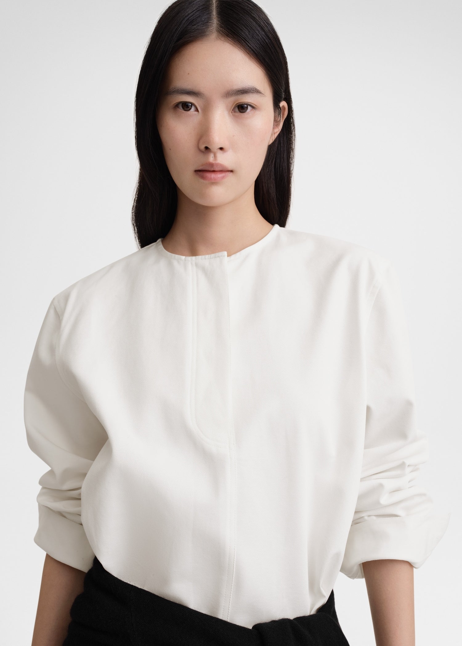 Collarless cotton-twill shirt white – TOTEME