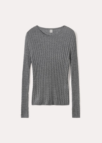 Mini cable merino knit light grey mélange – Totême