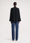 High-neck crepe blouse navy