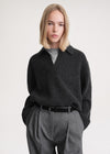 Ribbed polo knit charcoal mélange