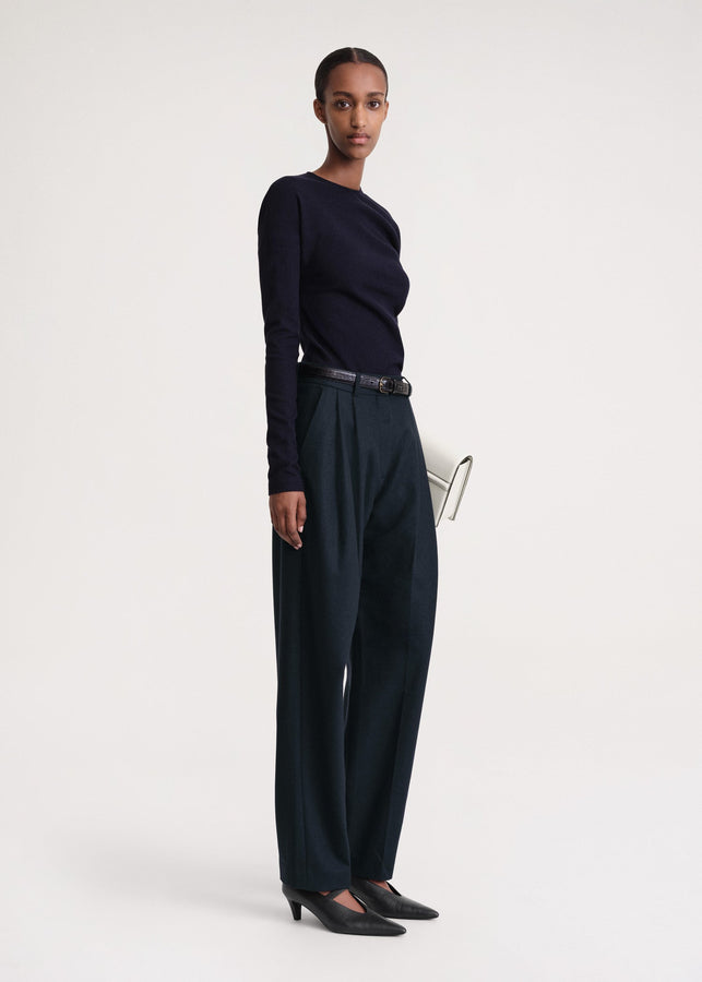 Double-pleated tailored trousers navy