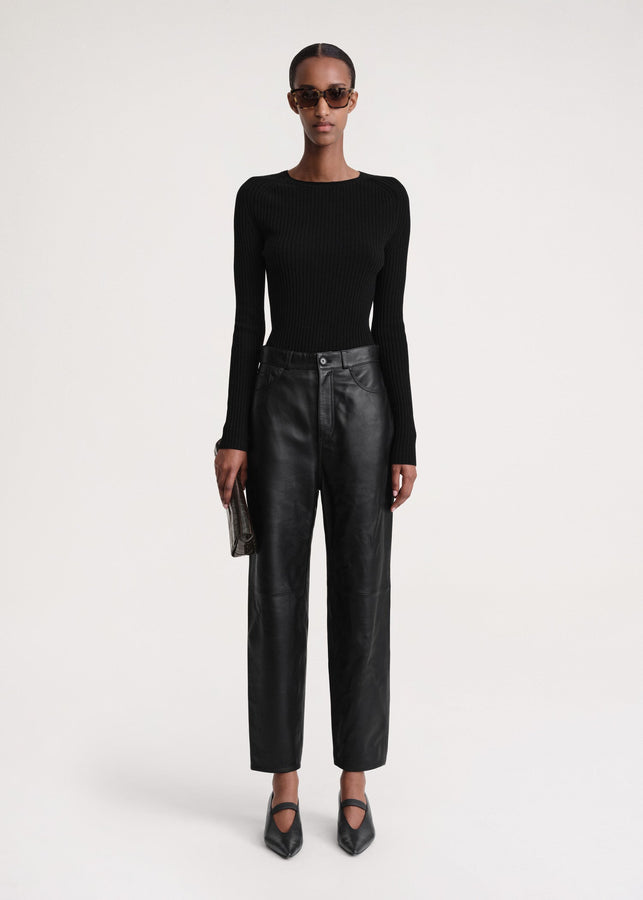 Tapered leather trousers black