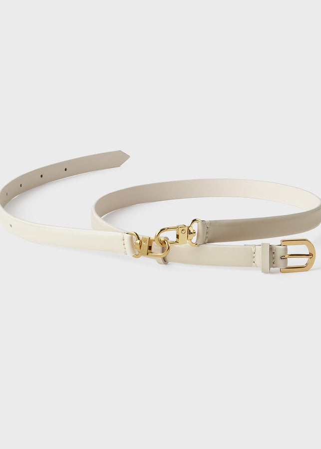 Double clasp leather belt ivory