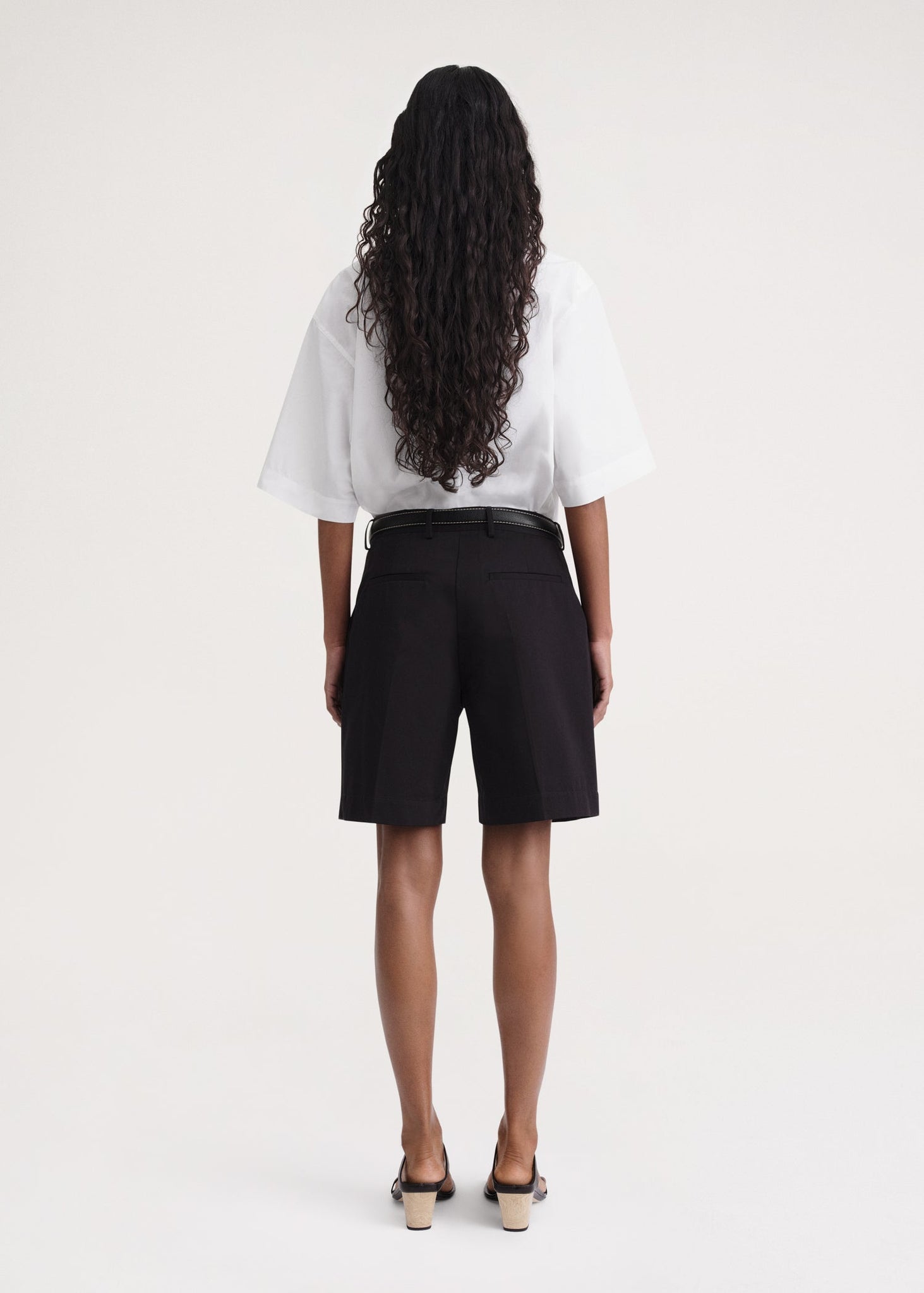 Pleated cotton-twill shorts black