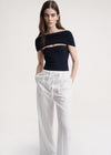 Jacquard stripe drawstring trousers white