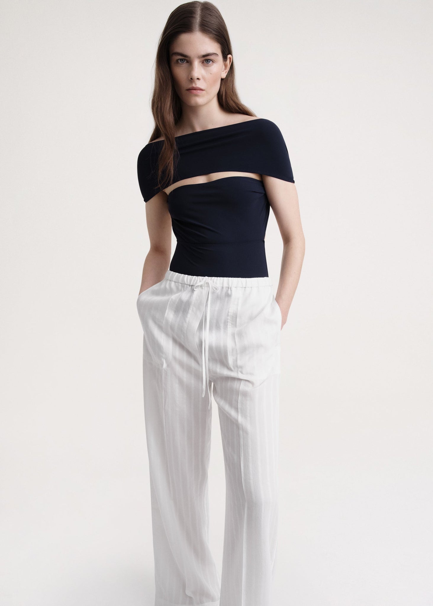 Jacquard stripe drawstring trousers white – TOTEME