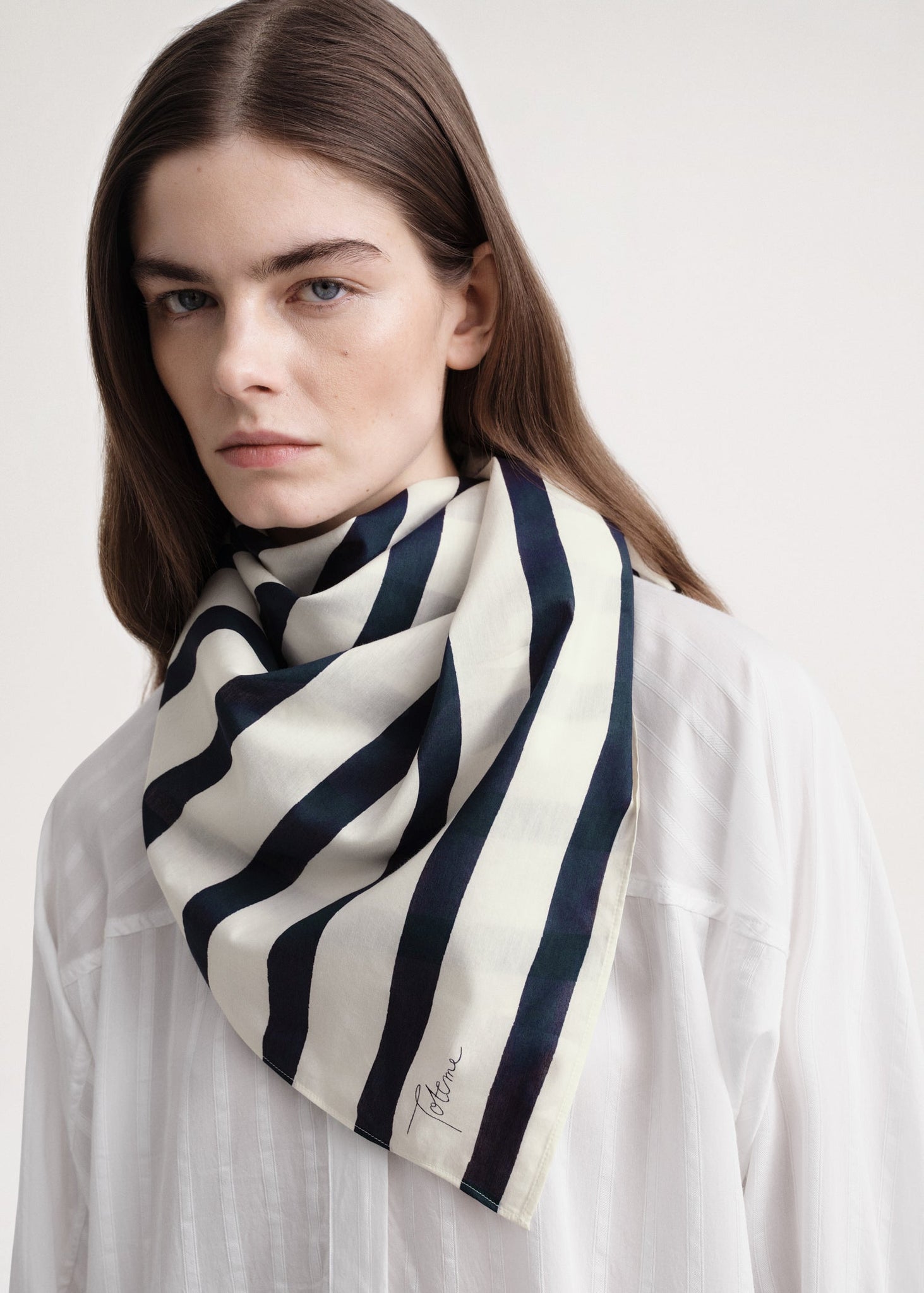 Drawn stripe cotton silk scarf dark navy