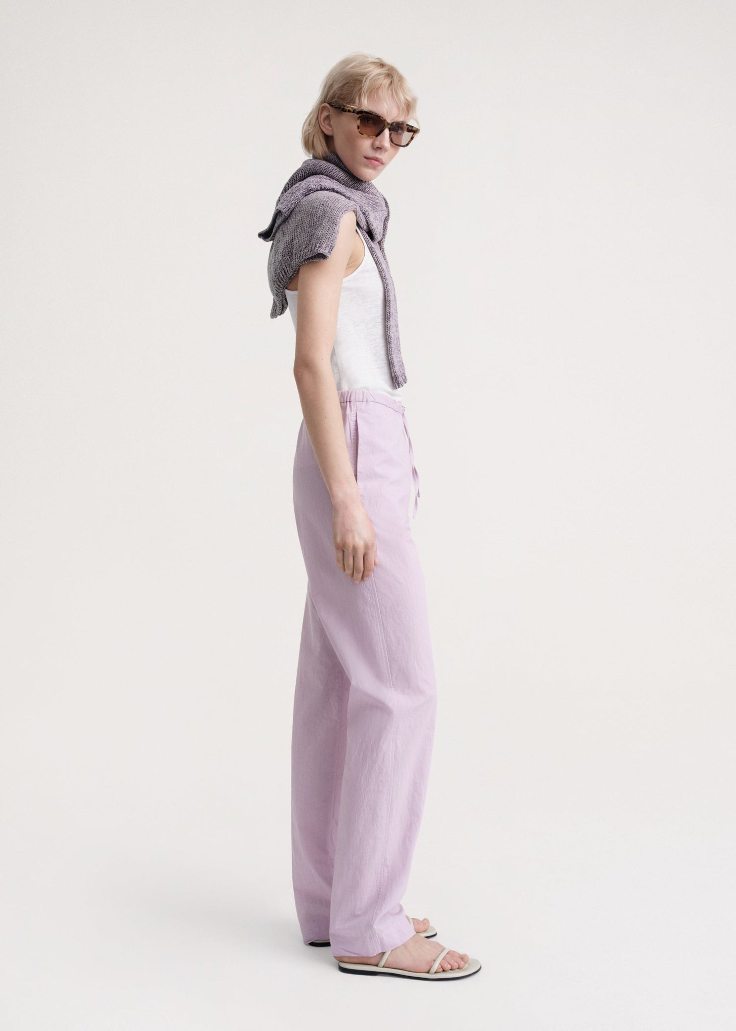 Press-creased drawstring trousers lilac