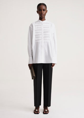 Wavy pleat cotton bib shirt white – Totême