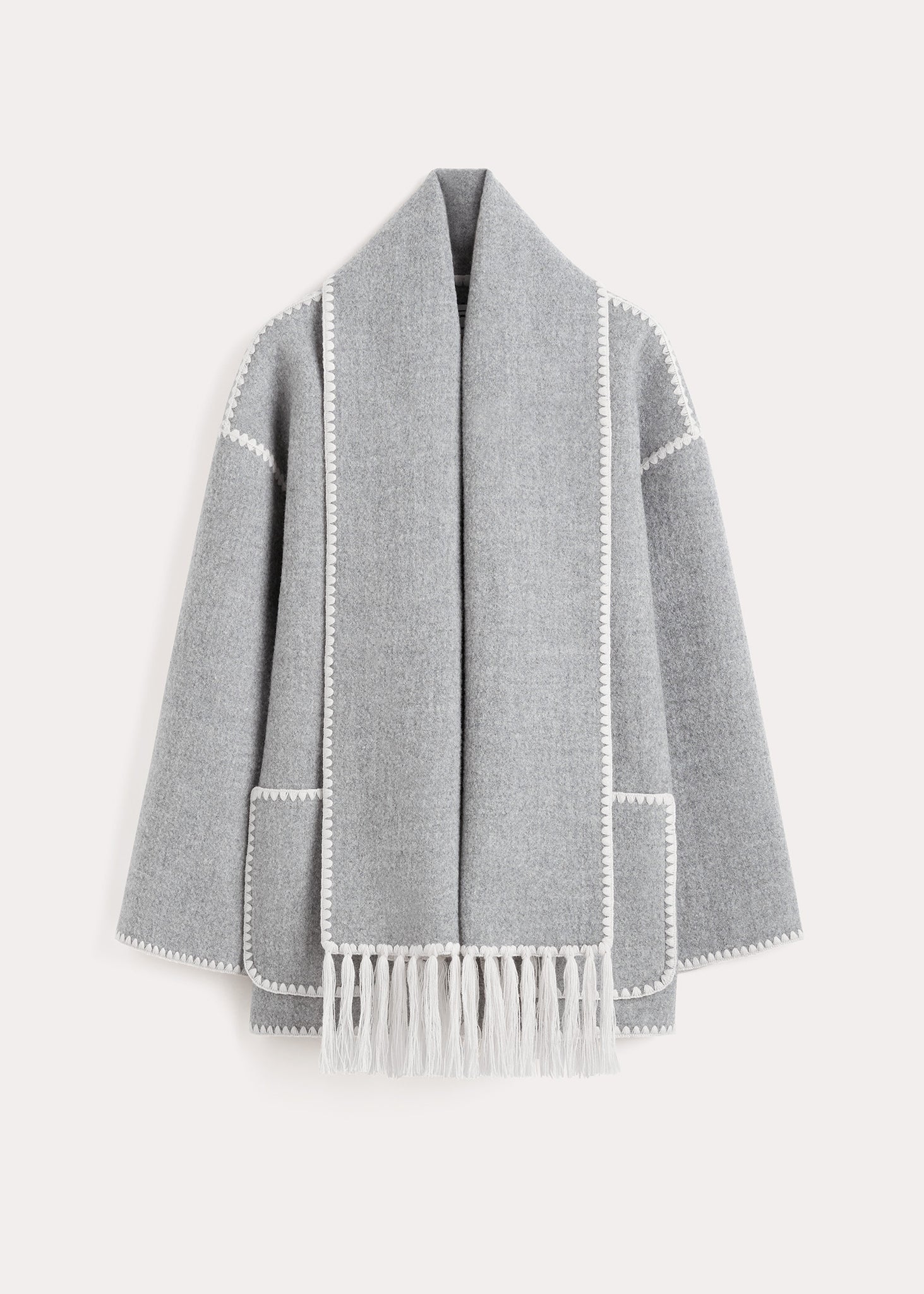 Embroidered scarf jacket light grey mélange