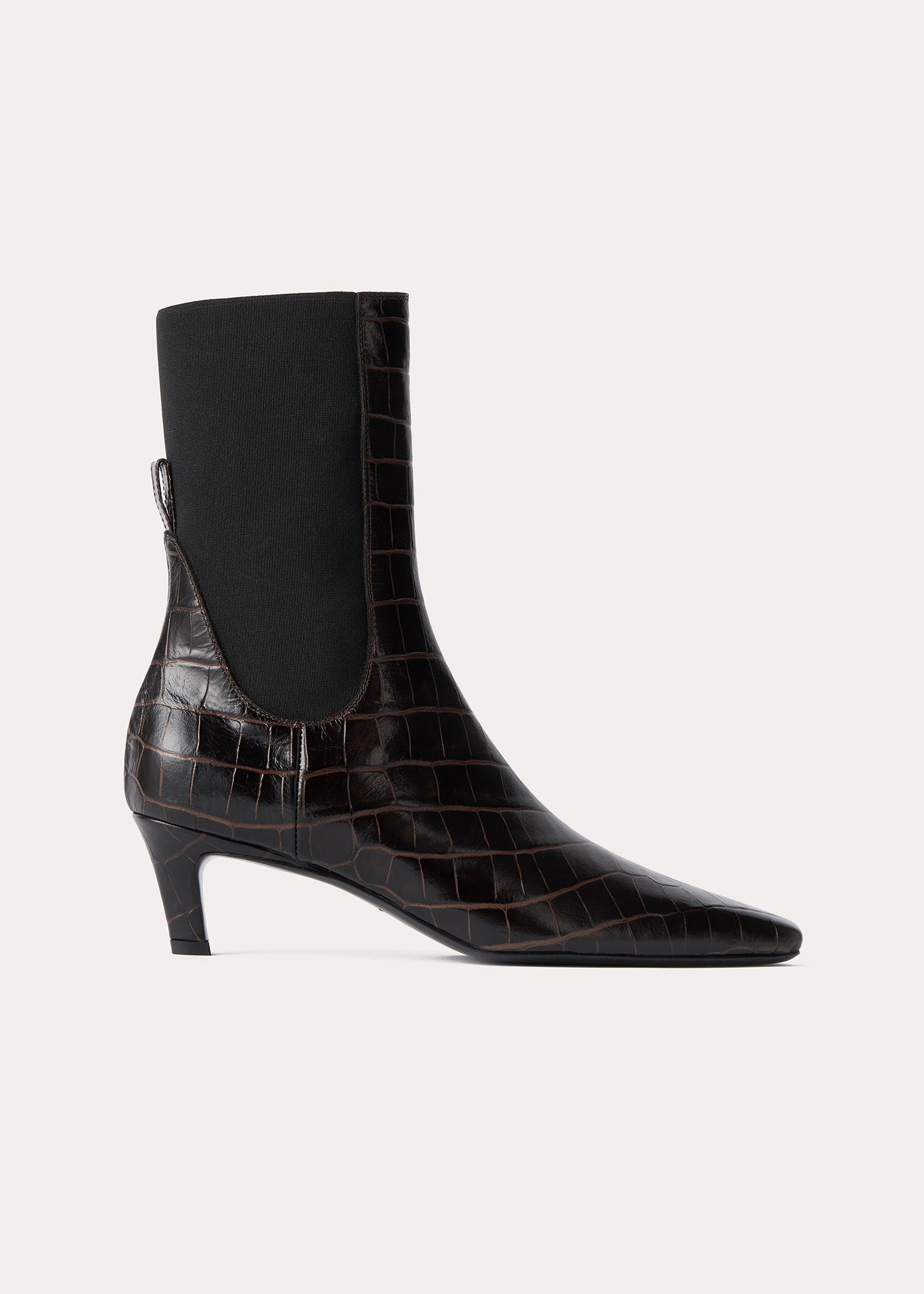 The Mid Heel Leather Boot dark brown croco – TOTEME